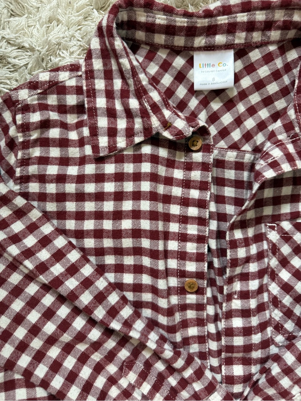 Little Co. Burgundy & White Gingham Button-Up Shirt